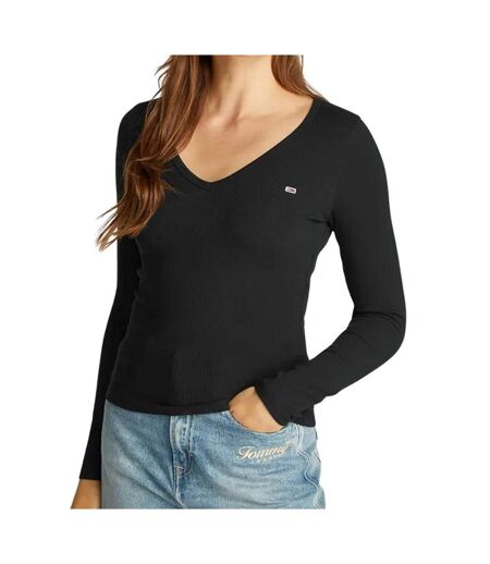 T-shirt manches longues noir femme tommy hilfiger essential