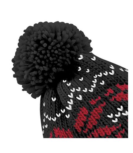 Beechfield Unisex Fair Isle Snowstar Winter Beanie Hat (Black/Classic Red/White) - UTRW2029
