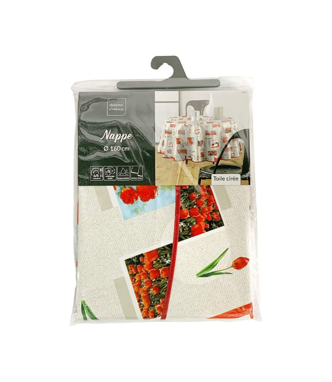 Nappe Toile Cirée Ronde Tulipe 160cm Rouge-2