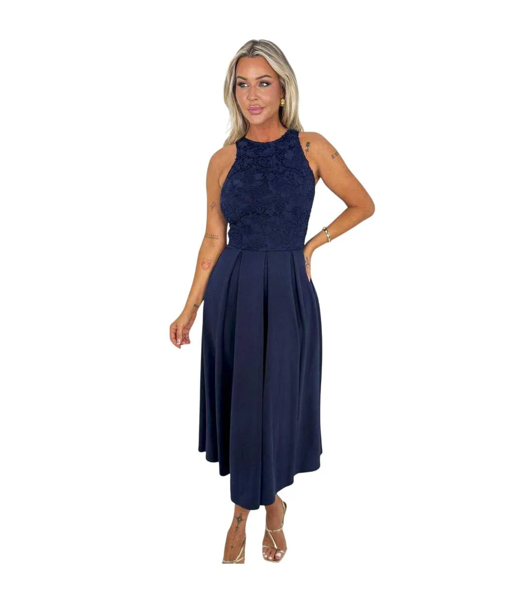 Robe Mi-longue Motif/style Brodé Femme Bleu Marine AX Paris-2