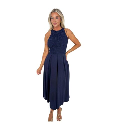 Robe Mi-longue Motif/style Brodé Femme Bleu Marine AX Paris