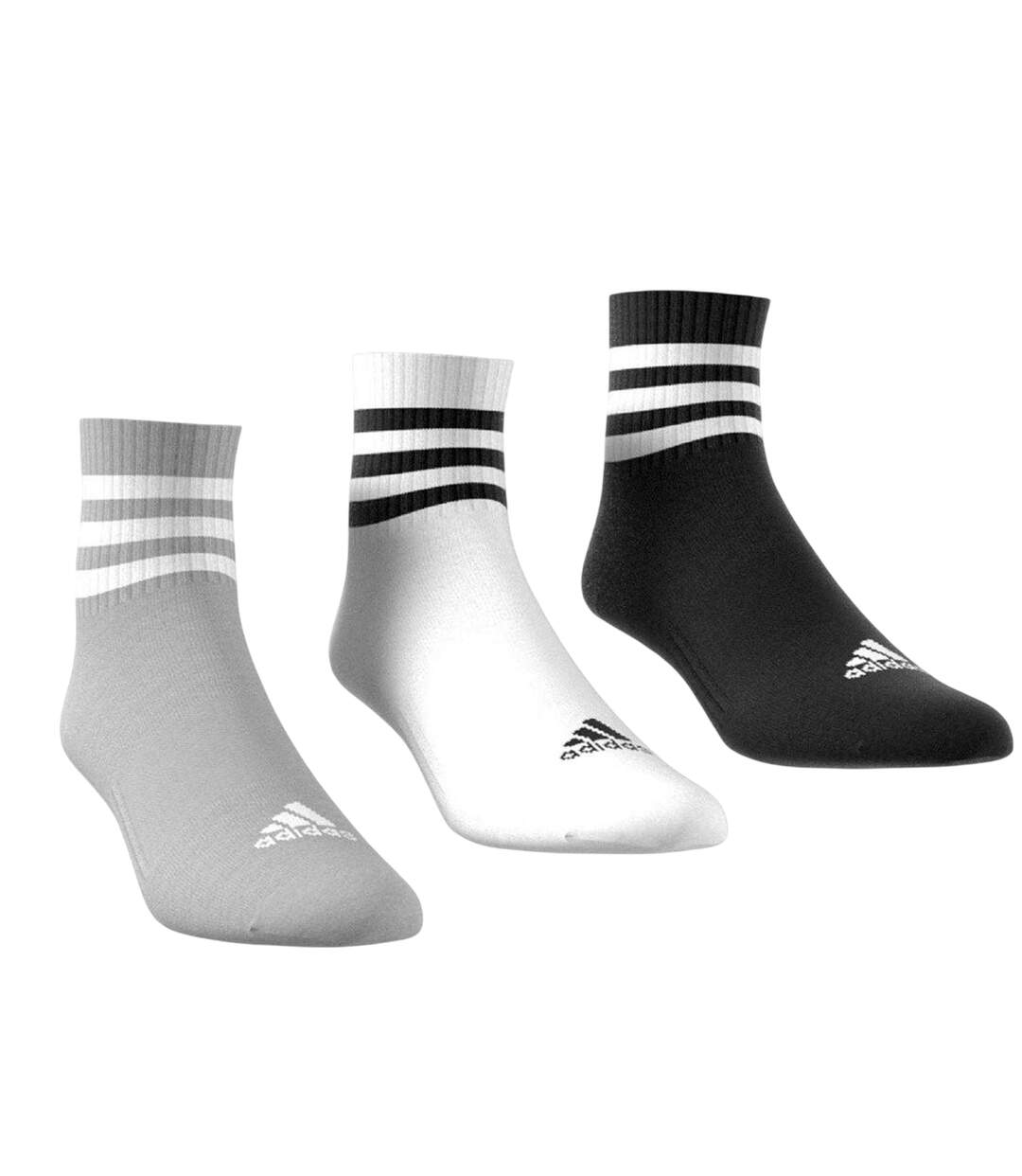 Lot De 3  Socquettes Motif/style 3 Rayures Adulte Gris Blanc Noir Adidas-2