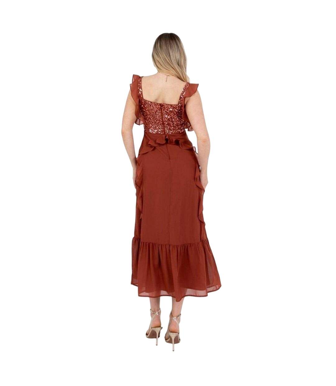 Robe Mi-longue Sans Manches Motif/style Paillette Femme Rouge Pastel Maya Deluxe-2