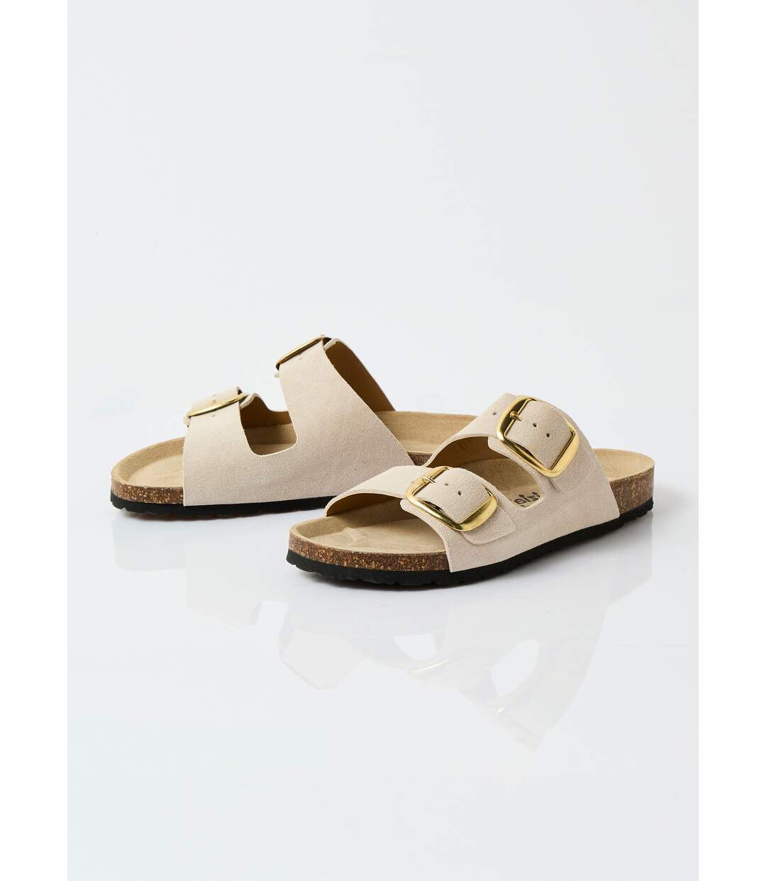 Mules ergonomiques compensées cuir à boucles-4