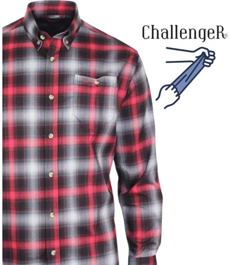 CHALLENGER TRADITION3 — Chemise à carreaux manches longues rouge et gris : l'aisance du tissu extensible