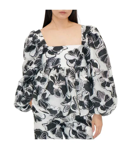 Blouse Manches Longues Femme Bleu Clair Noir Jaune Or Stine Goya