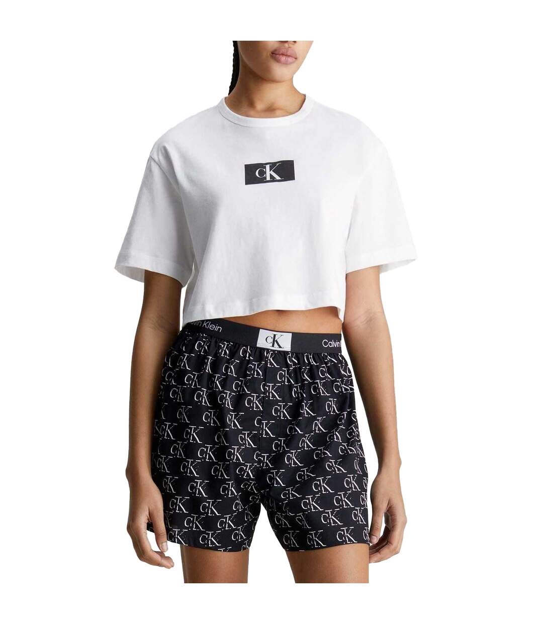 Ensemble De Pyjama Court Femme Bleu Foncé Blanc Calvin Klein-4