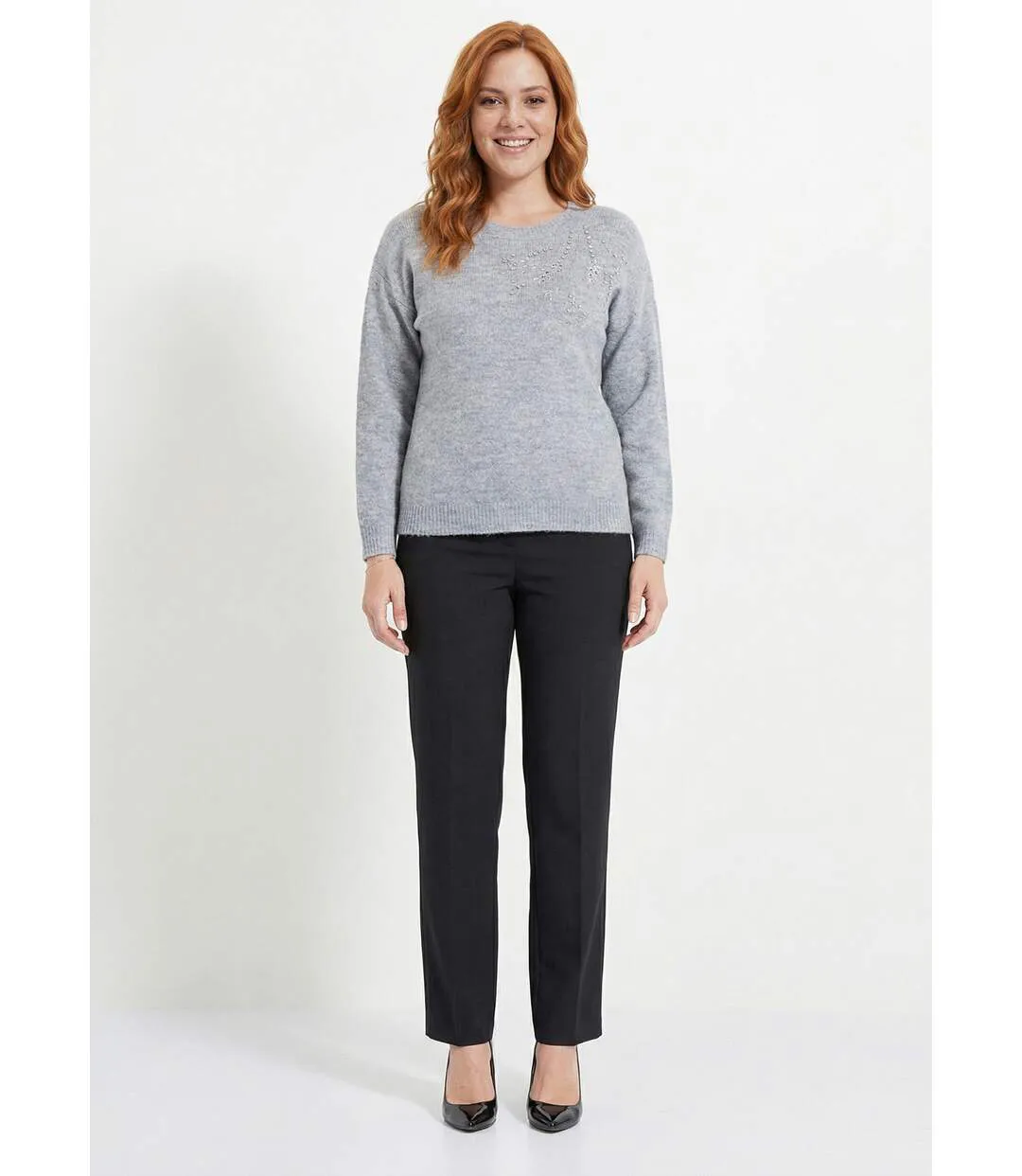 Pull doux col rond avec strass et sequins-3
