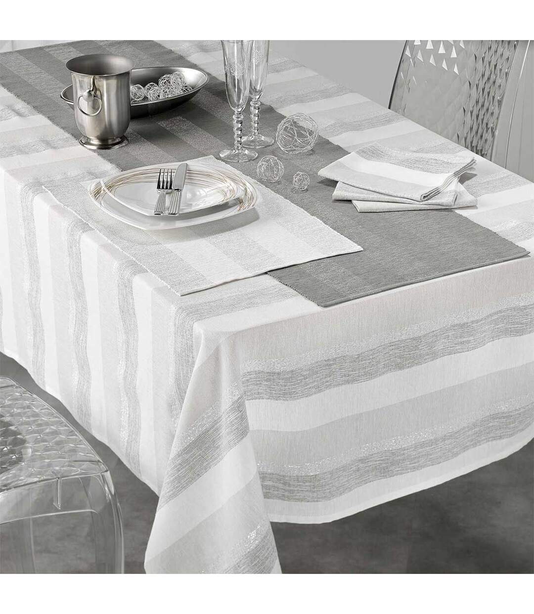 Nappe en Coton Tissée Eldora 140x240cm Argent-3