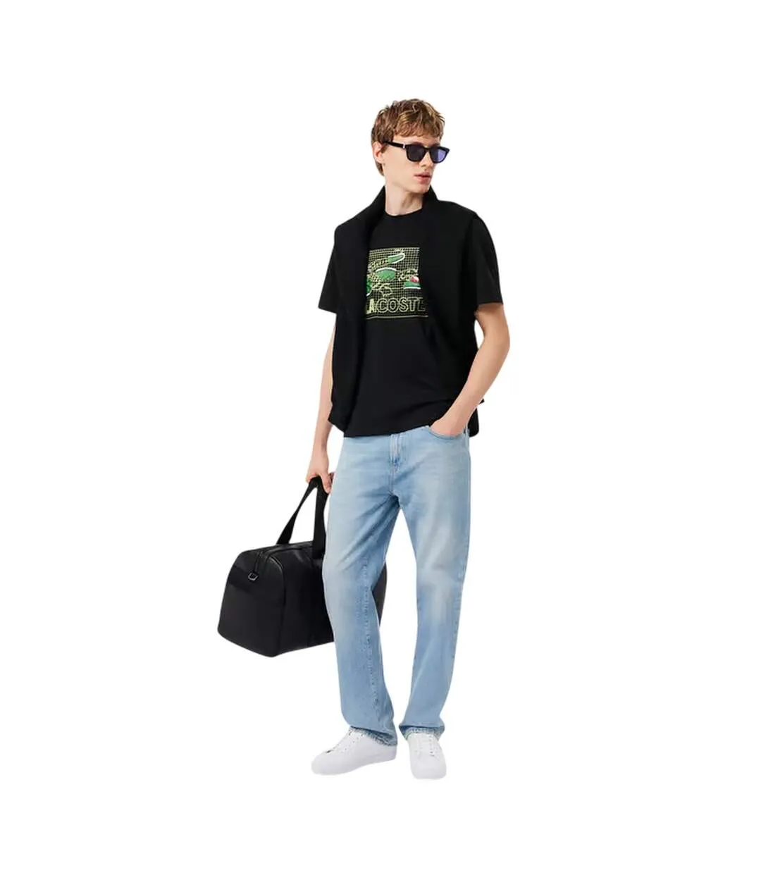 Mens Grid Crocodile Cotton T-shirt Black Lacoste-4