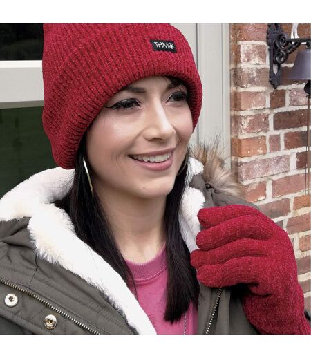 Ladies 3M Thinsulate Lined Chenille Thermal Beanie Hat & Gloves Set