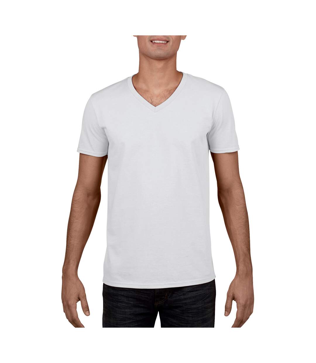 T-shirt à manches courtes et col en v homme blanc Gildan