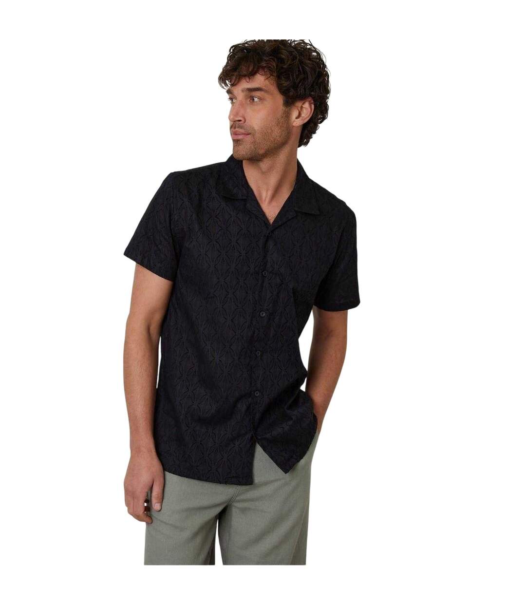 Chemise Manches Courtes Motif/style Géométrique Homme Noir Threadbare-2