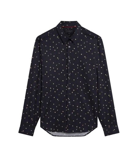 Mens Floral Slim Long-sleeved Shirt Navy Ted Baker