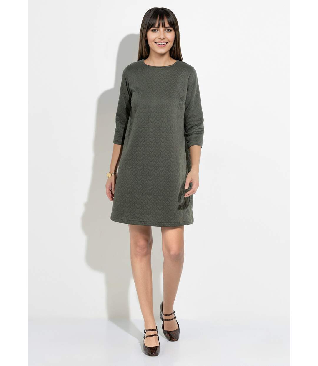 Robe en maille manches 3/4 motif origami-1