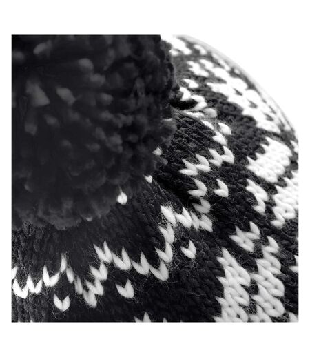Beechfield Unisex Fair Isle Snowstar Winter Beanie Hat (Black / White) - UTRW2029