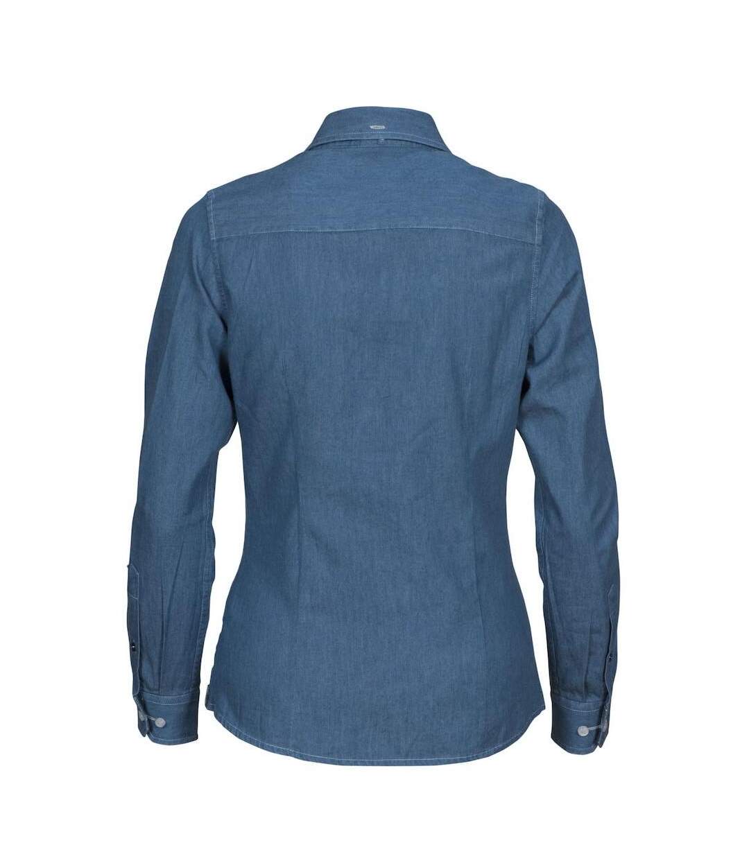 Womens/ladies Jupiter Denim Look Shirt Blue James Harvest-2