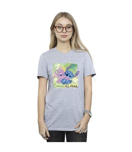 Disney Womens/Ladies Lilo And Stitch St Patrick's Day Clover Cotton Boyfriend T-Shirt (Gris sportif) - UTBI30136