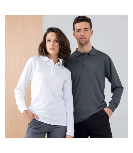 Henbury Mens Coolplus Moisture Wicking Long Sleeve Polo Shirt (White)
