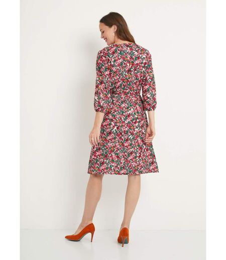 Robe courte évasée fleurie col V boutonné