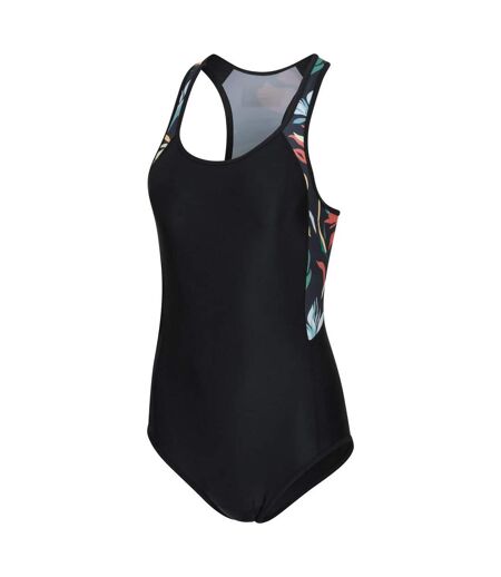 Womens/ladies Take The Plunge Floral Swimming One Piece Swimsuit Black Mountain Warehouse