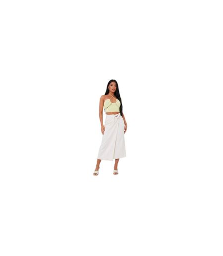 Womens/ladies Crossover Ribbed Fitted Crop Top Lime Missy Empire