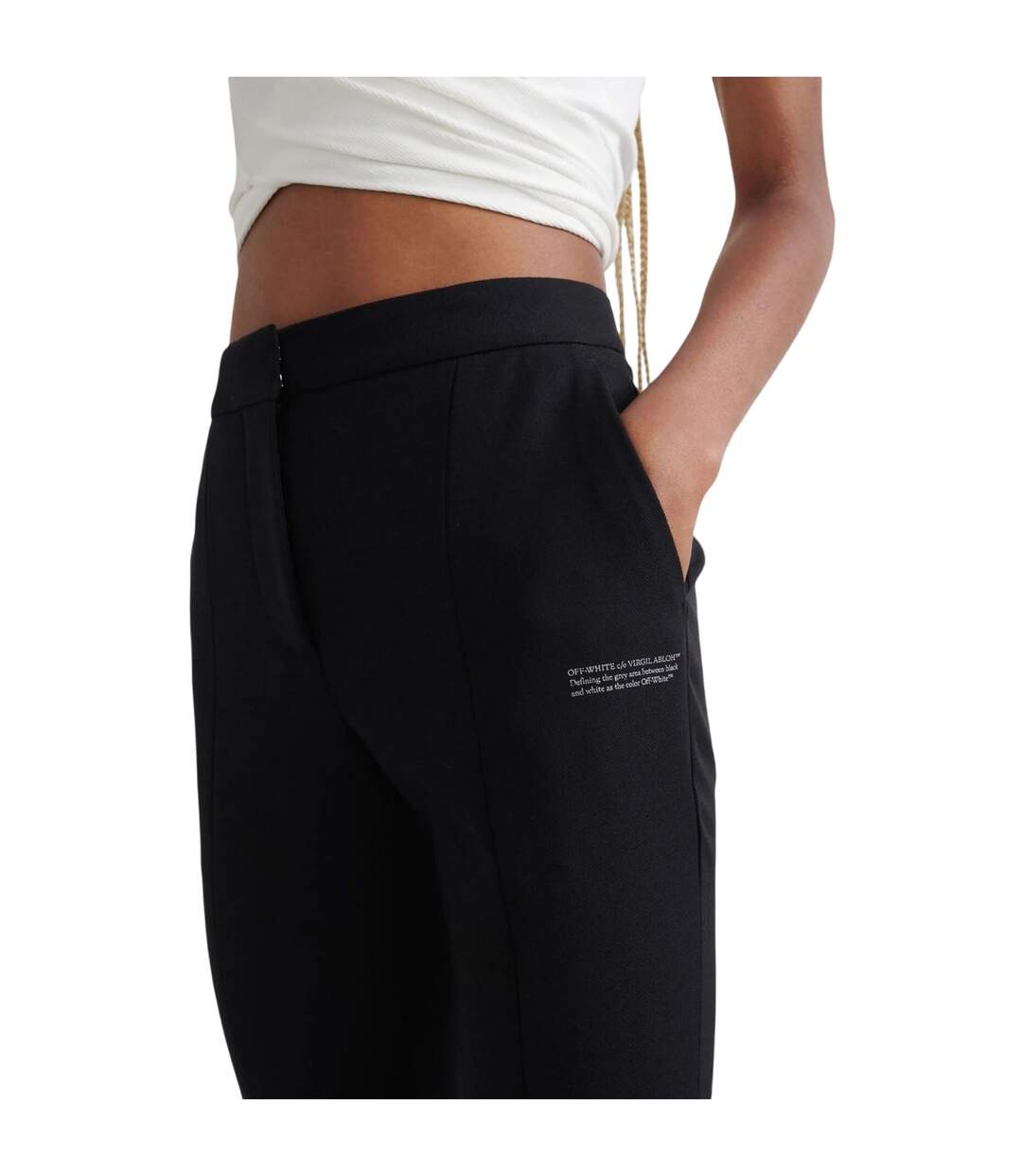 Womens/ladies Basic Slim Trousers Black Off White-4