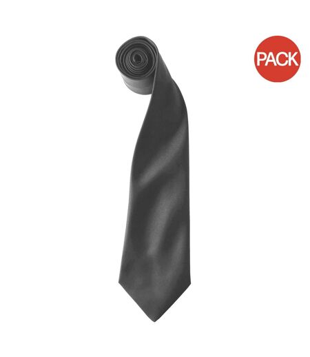 Premier Colours Mens Satin Clip Tie (Pack of 2) (Dark Grey) (One size) - UTRW6940