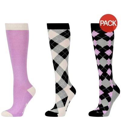 Chaussettes hautes d´équitation mono highlands adulte blanc / noir / rose Dublin