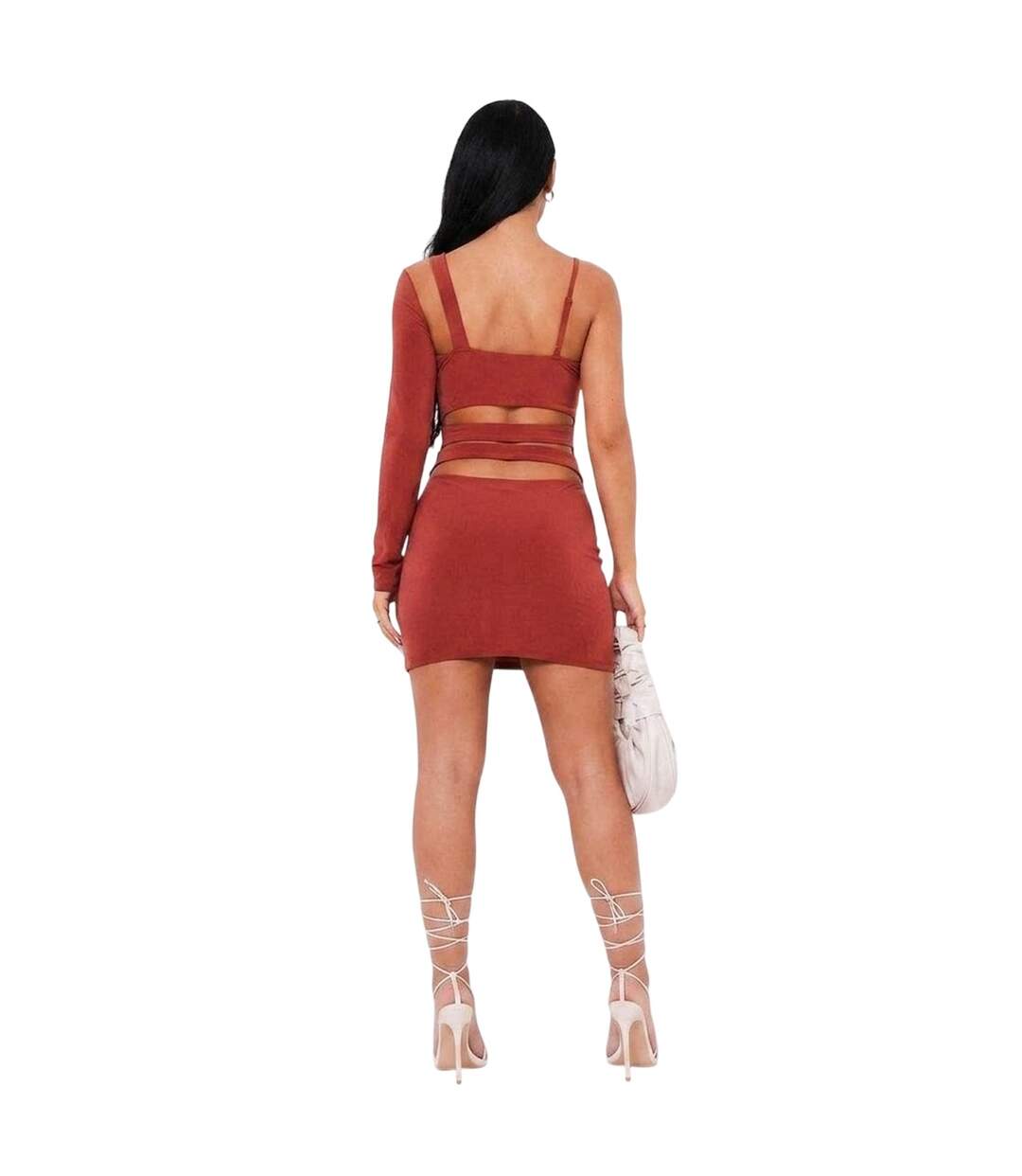 Robe Courte 1 Manche Motif/style Découpé Femme Orange Missy Empire-3