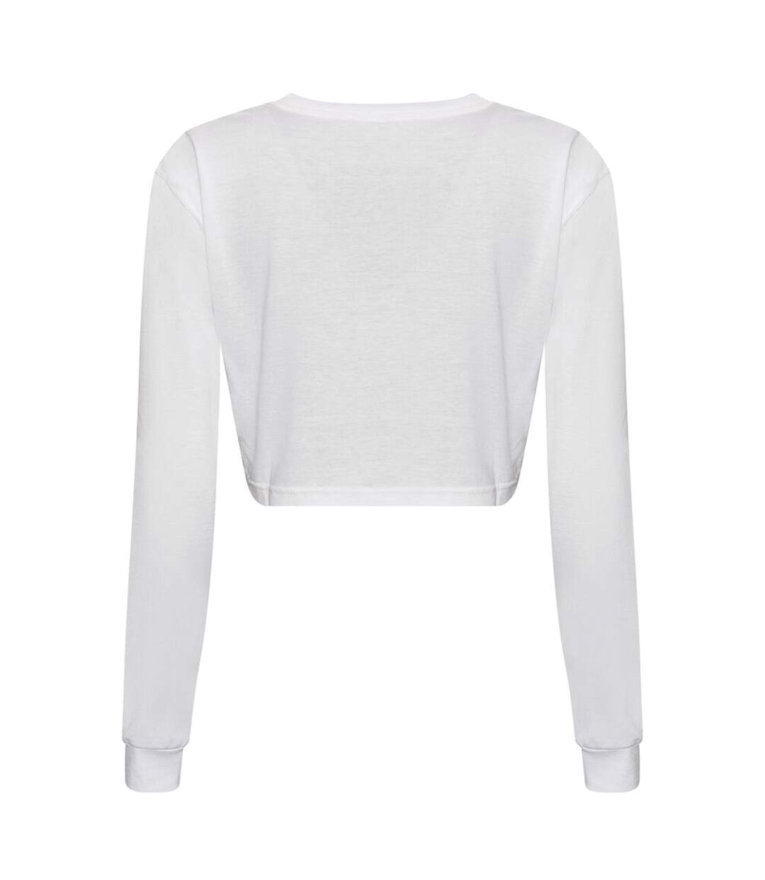 Womens/ladies long-sleeved crop t-shirt solid white Awdis-2