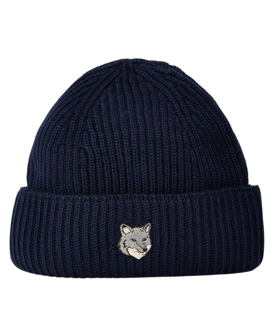 Unisex Adult Fox Virgin Wool Beanie Classic Navy Blue Maison Kitsuné-1