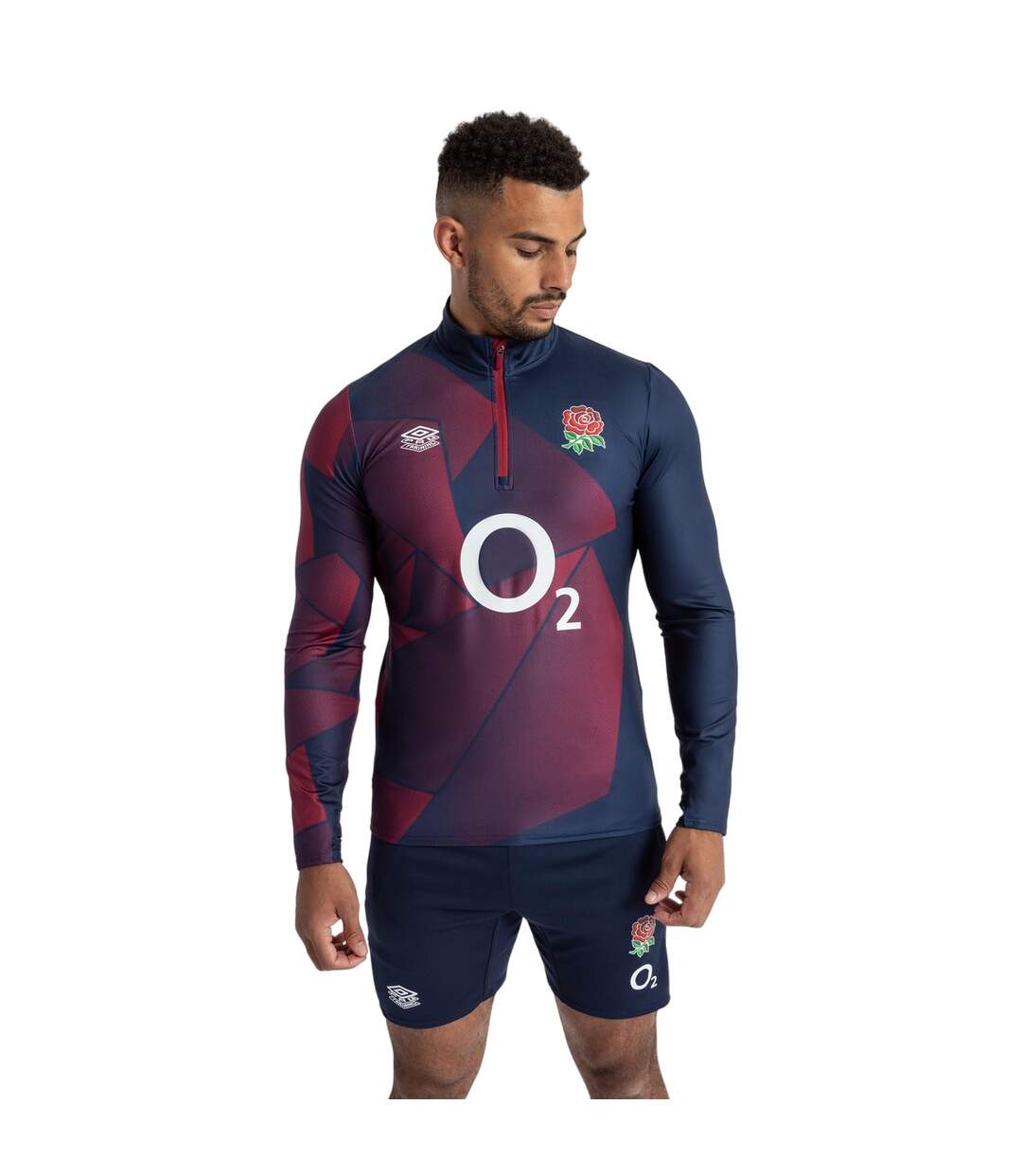 Mens 23/24 england rugby warm up midlayer navy blazer/tibetan red Umbro-3