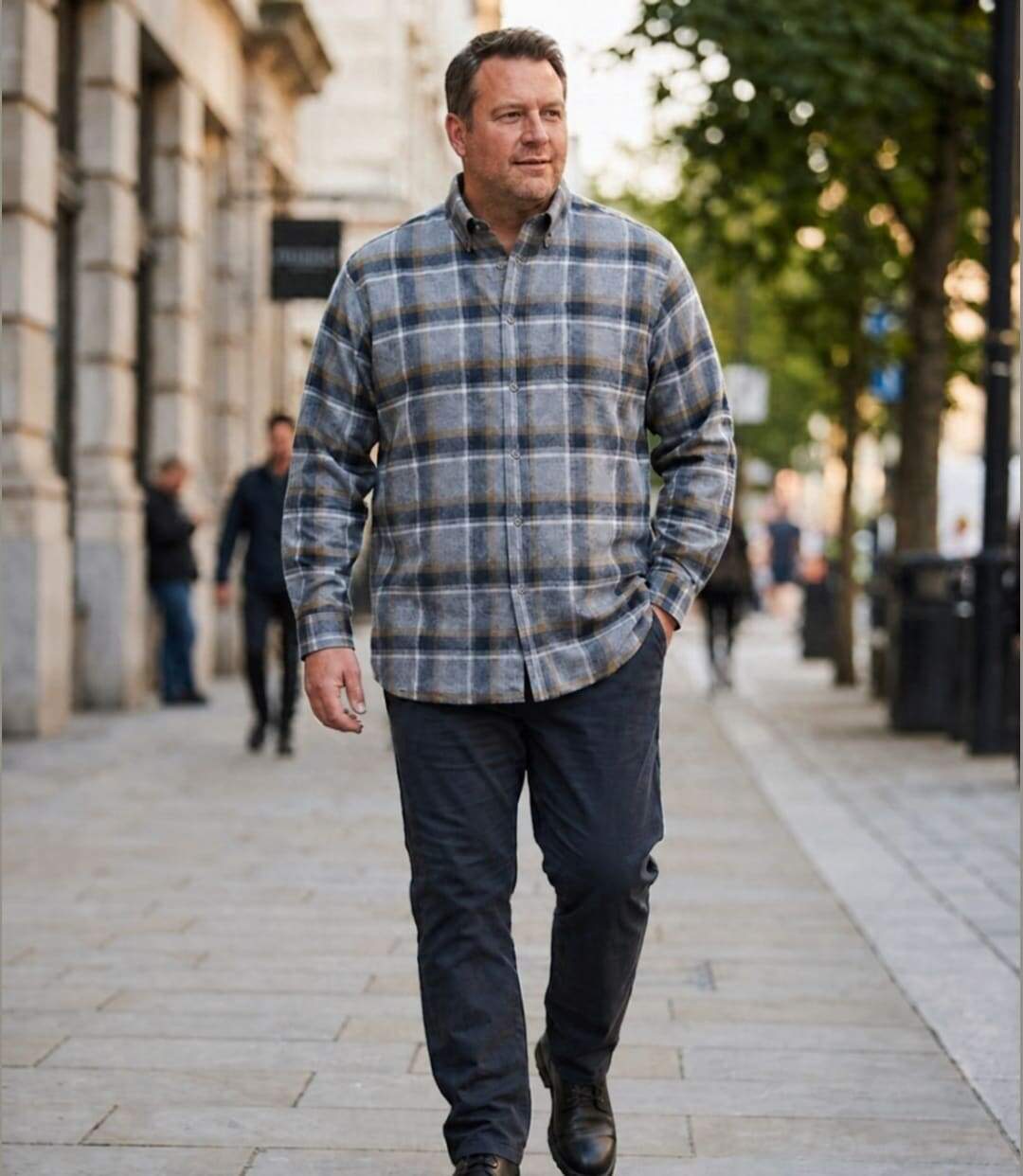 CHALLENGER CH5024 FLANELLE — Chemise à carreaux manches longues bleu et camel : confort thermique en Coton gratté-5
