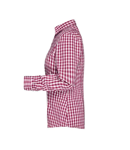 Blouse Motif/style À Carreaux Femme Bordeaux Blanc James And Nicholson