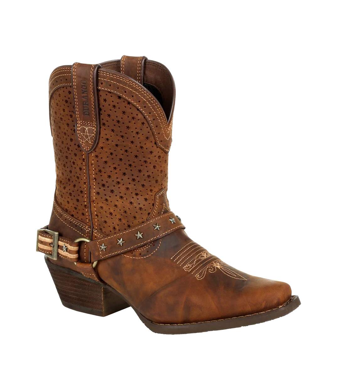 Womens/ladies crush full grain leather shortie cowboy boots bomber brown Durango-1