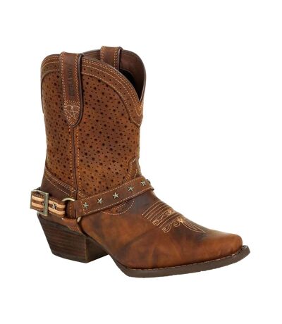Womens/ladies crush full grain leather shortie cowboy boots bomber brown Durango
