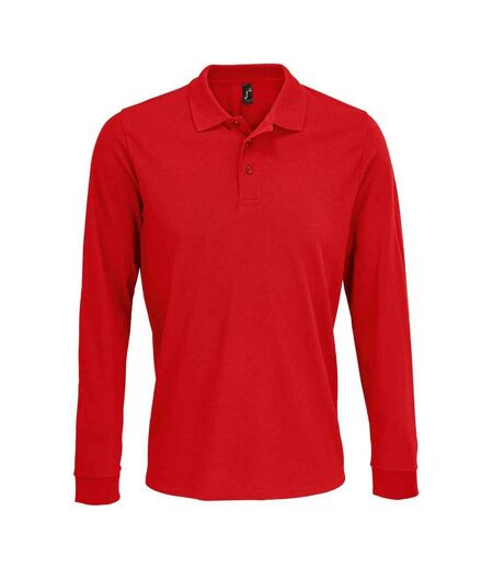 SOLS Unisex Adult Prime Pique Long-Sleeved Polo Shirt (Red)