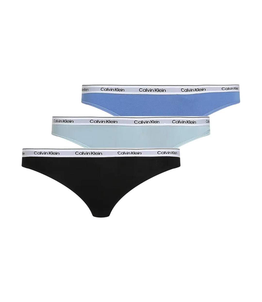Lot de 3 strings noir/bleu femme calvin klein jeans thong - m-1