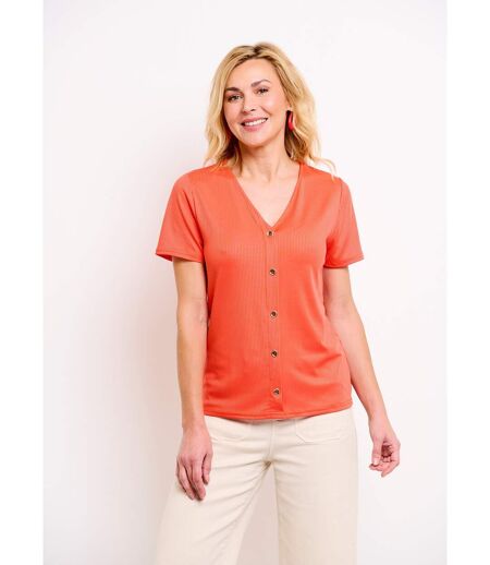 T-shirt côtelé uni droit court col V