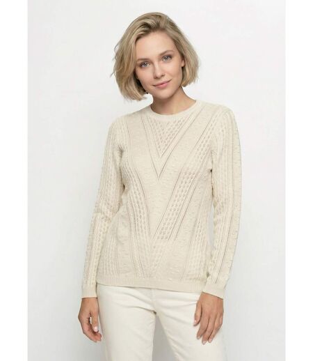Pull col rond maille ajourée et boules