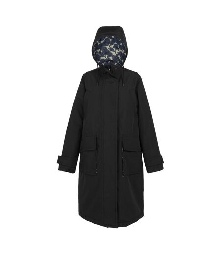 Womens/ladies Orla Kiely Birdy Longline Waterproof Jacket Black Grey Regatta