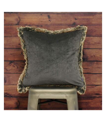Riva Paoletti Kiruna Faux Fur Edged Square Cushion Cover (Smokey Gray) (18 x 18in)