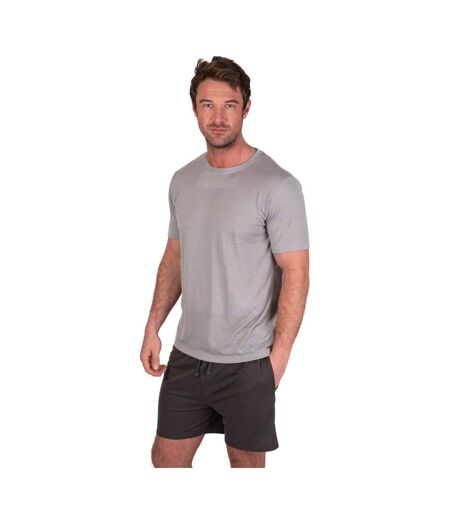 Mens crew neck short pyjama set light grey marl/charcoal Light And Shade