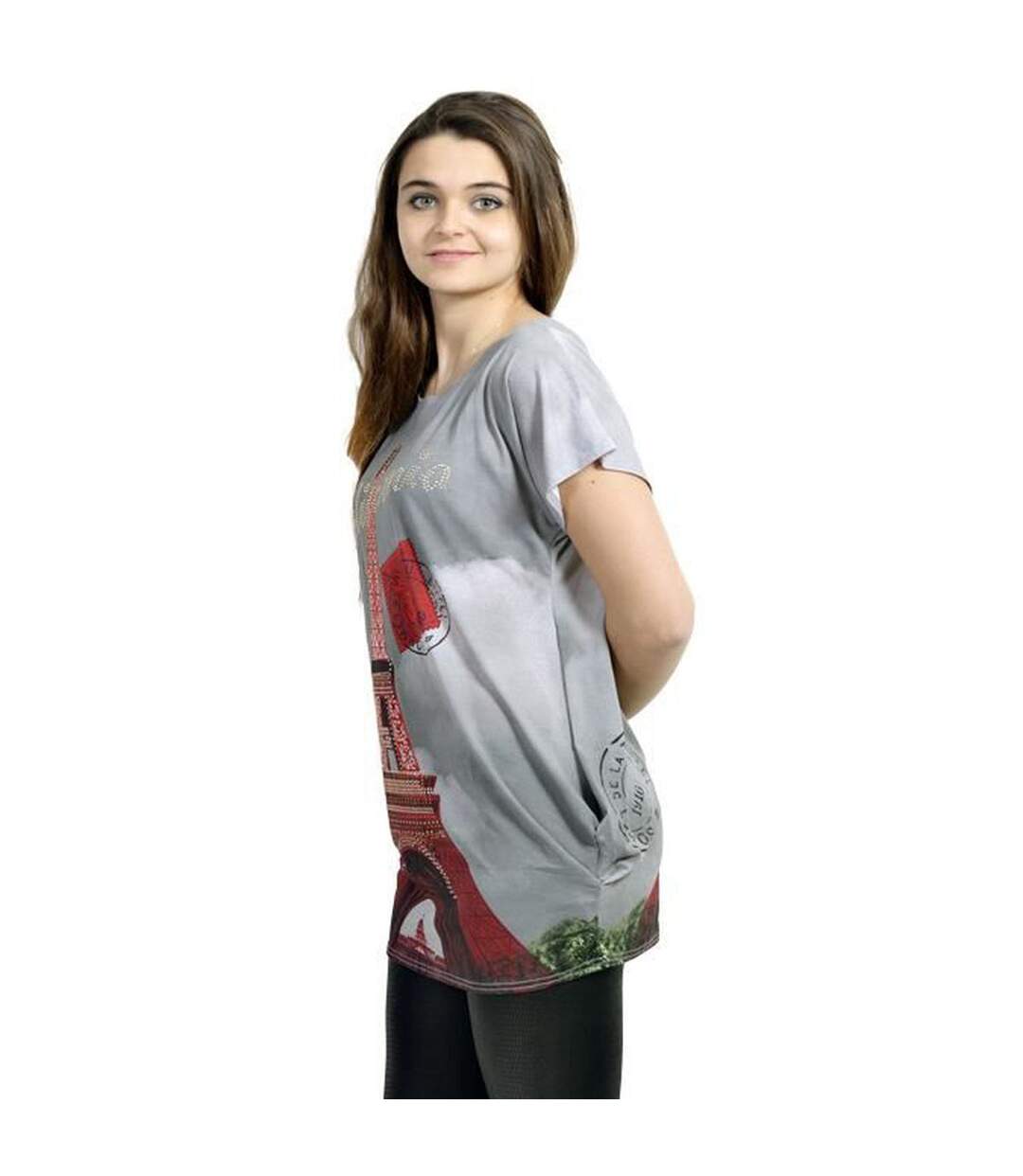 Tee shirt femme avec motif tunique de couleur gris-3