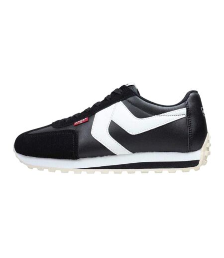 Womens/ladies Leather Trainers Black White Levis