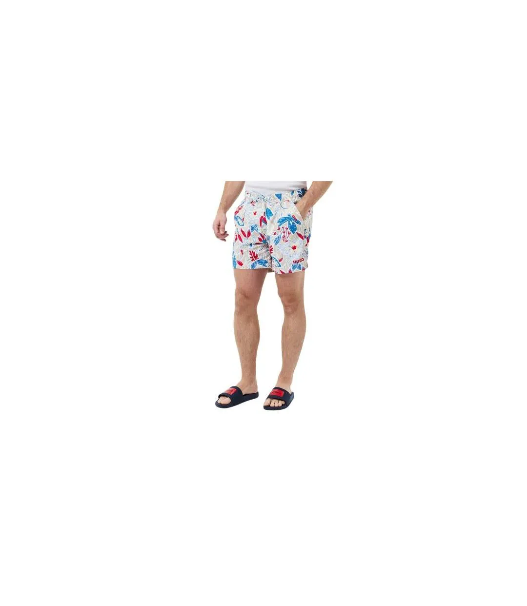 Mens Floral Pattern Regular Swim Shorts White Hugo Boss-1