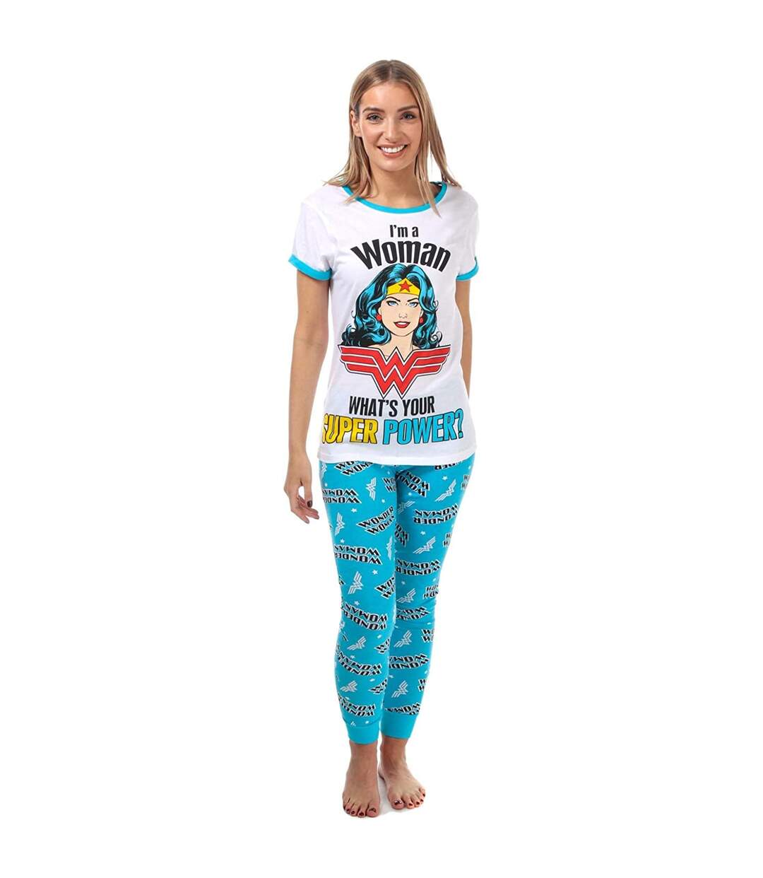 Ensemble de pyjama i´m a woman femme blanc/bleu Wonder Woman-4