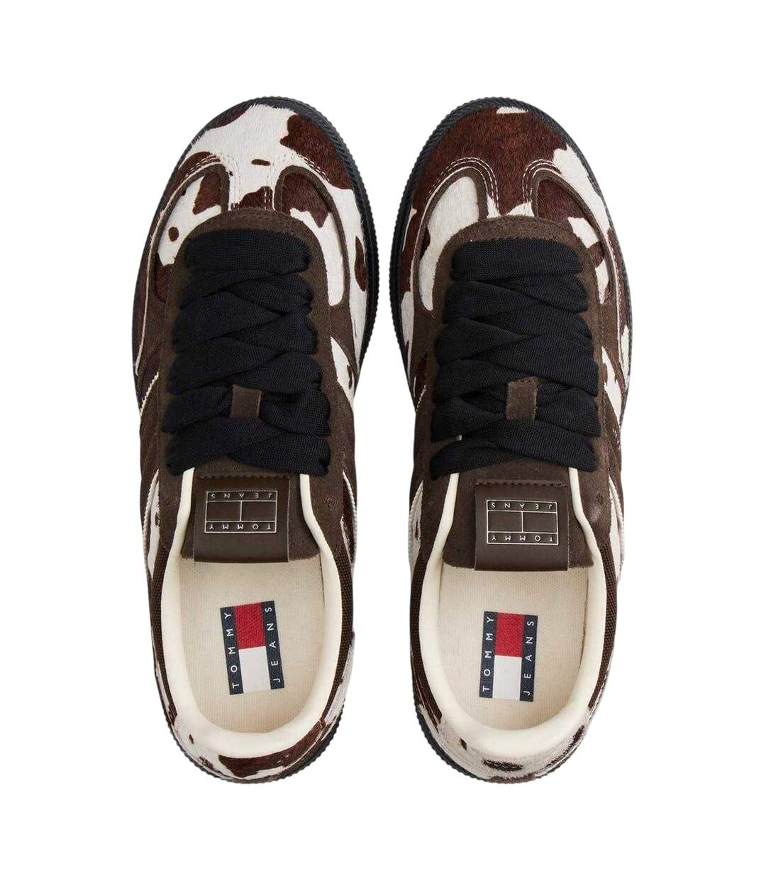 Womens/ladies Greenwich Cow Print Leather Trainers Dark Coffee Tommy Jeans-4