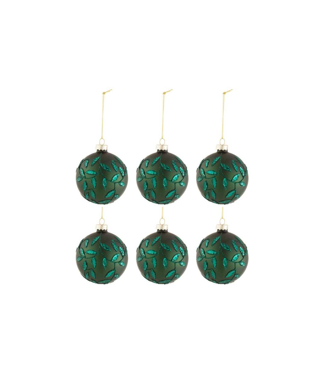 Lot de 6 Boules de Noël Feuilles 8cm Vert Mat-1